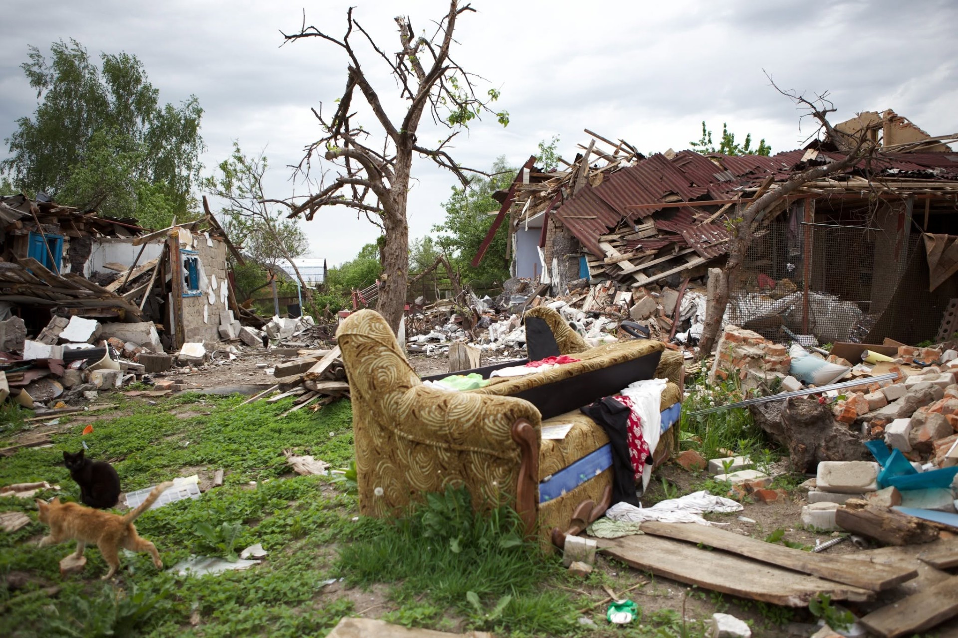 War-damaged homes in Korosten, Ukraine